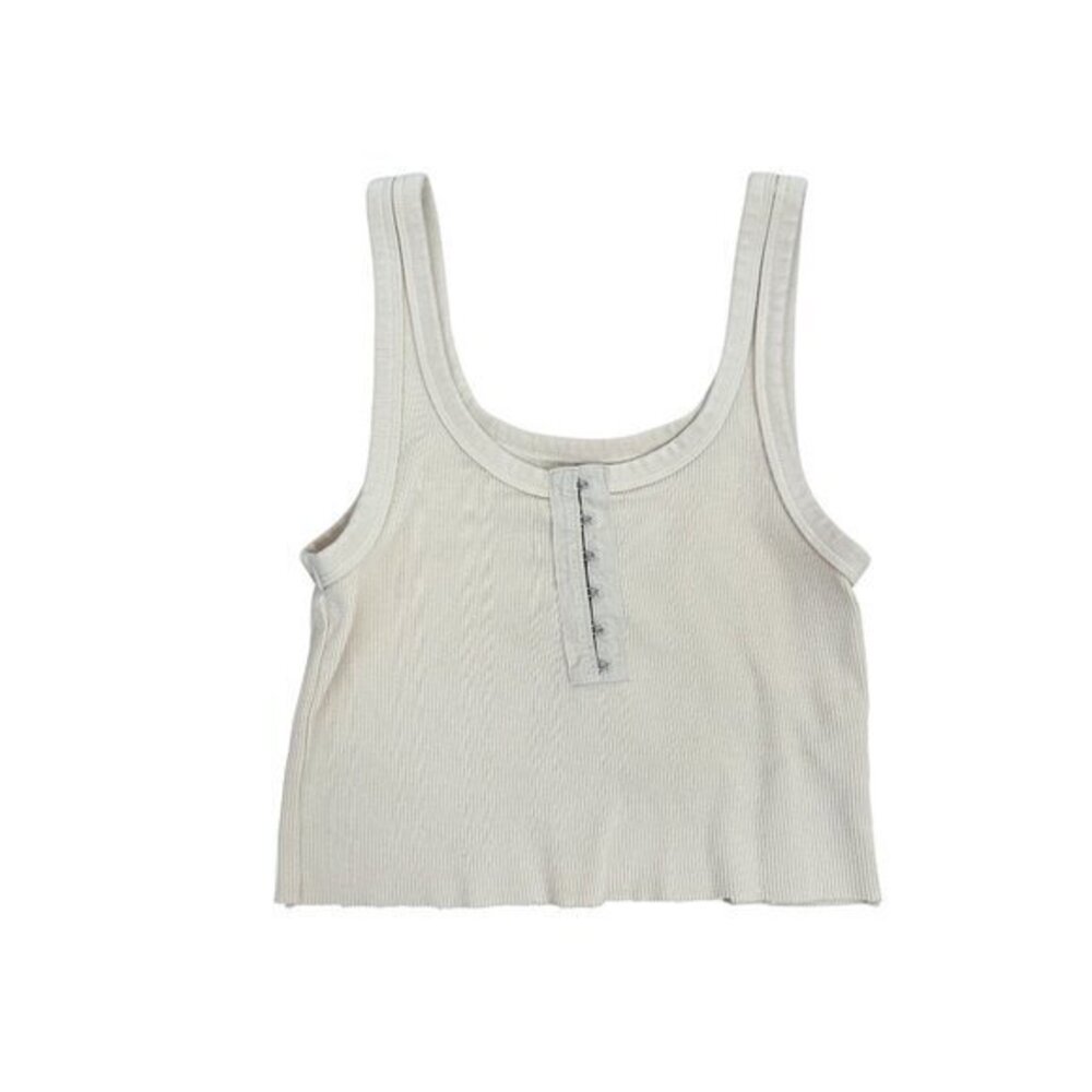 Aerie XS Beige Ribbed Crop Tank With Hook-And-Eye Front Closure